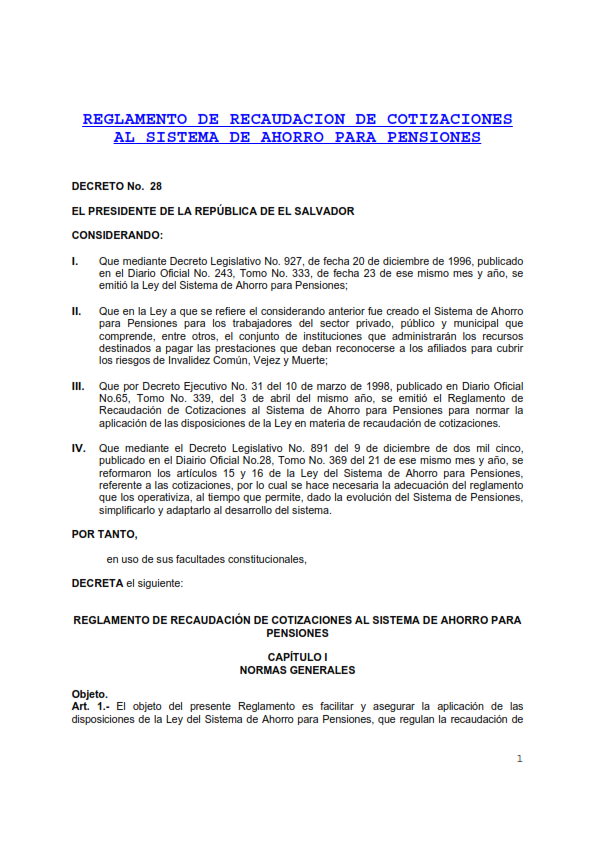 Lee más sobre el artículo Reglamento de recaudación de cotizaciones al sistema de ahorro para pensiones