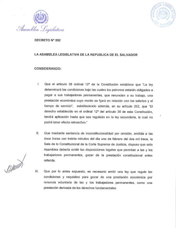 Lee más sobre el artículo Ley Reg. de Prestación Económica por Renuncia Voluntaria