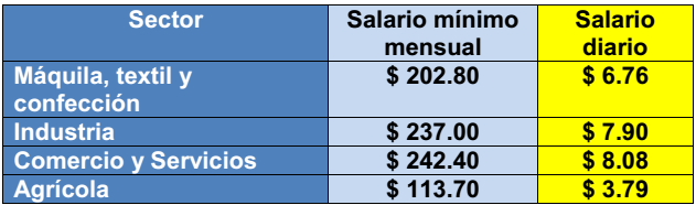 En este momento estás viendo Salarios mínimos vigentes en El Salvador desde el 1 de enero de 2014