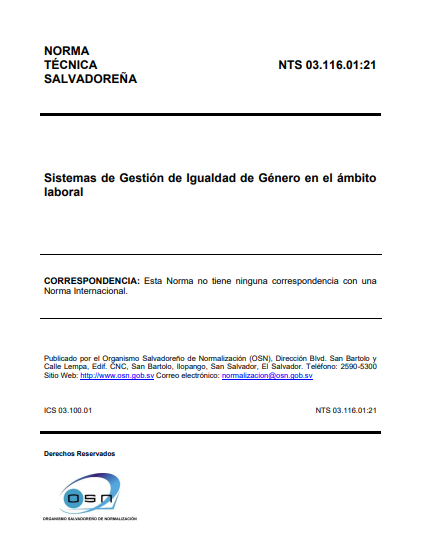 En este momento estás viendo Norma Técnica Salvadoreña: Sistemas de Gestión de Igualdad de Género en el ámbito laboral